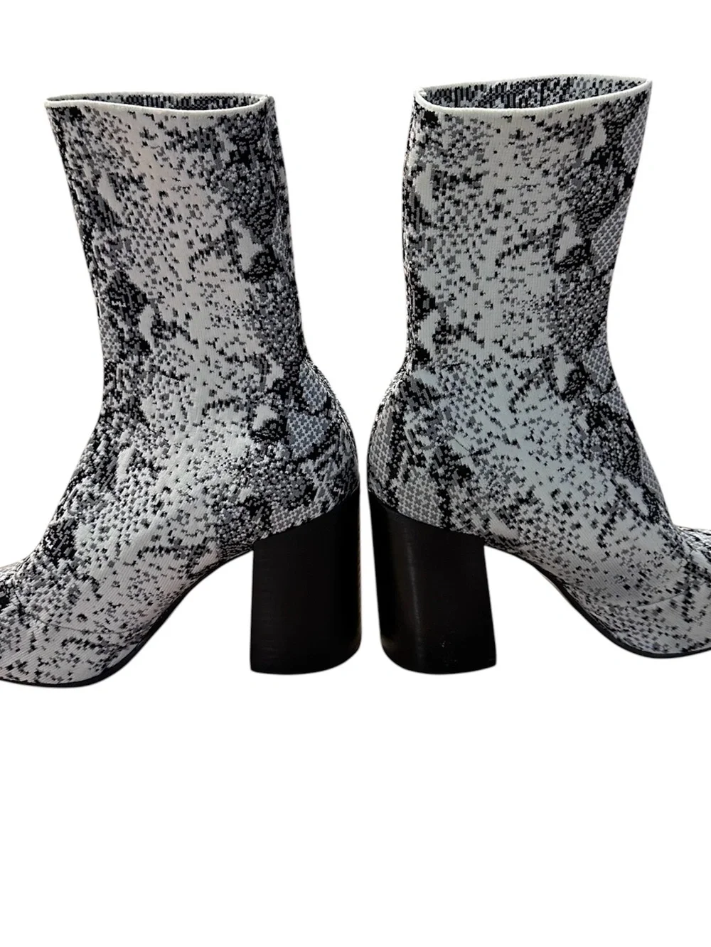 Steve Madden Trent Black & White Snake-Print Sock Boots 9.5 M